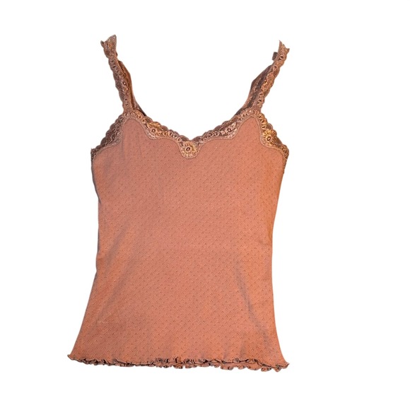 Moda International Tops - Moda International Camisole Women Med Rose Pointelle Lace Trim Cotton Romantic